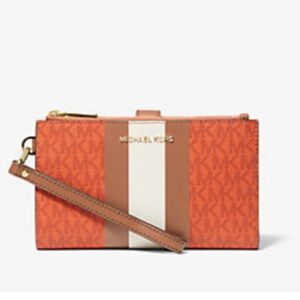 🤎🧡MICHAEL KORS🤎🧡Adele Logo Stripe Smartphone Wallet/Deep Orange Multi/NWT